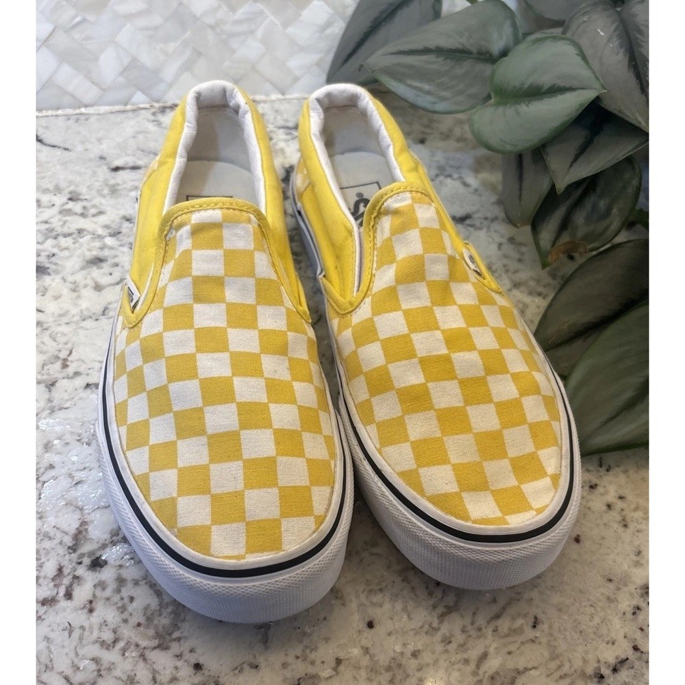 Vans Men's Slip-On Yellow/White Checkerboard Canvas Shoes US Men's 8 Ladies 9.5